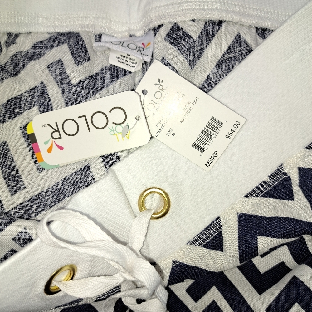 Women's Blue & White Linen Beach Pants Wide-leg Tie Waist Sizes S,M,L - Picture 5 of 7